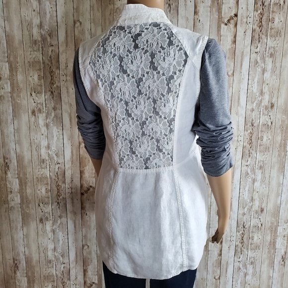 INC International Concepts 100% Linen Solid White Sleeveless Lace Vest Sz Xs - Picture 4 of 5